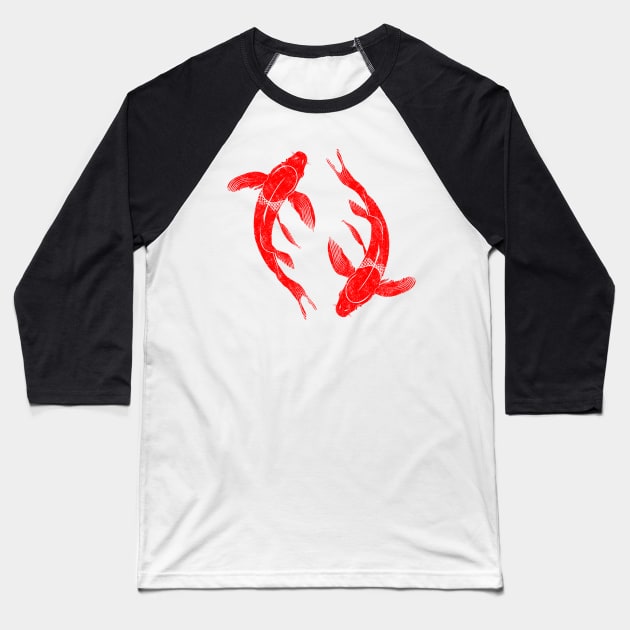 Red Koi Fish Baseball T-Shirt by mailboxdisco